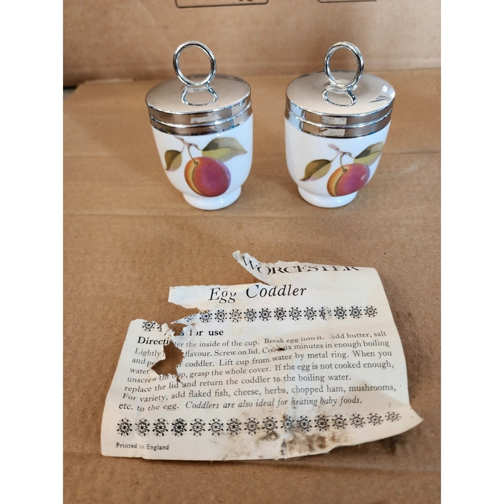 Two Vintage Royal Worcester Porcelain Egg Coddlers Peaches & Berries